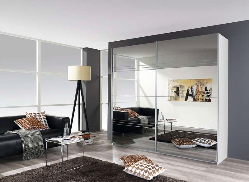 Koblenz Rauch 2 Door Sliding Wardrobe Front Grey Mirror With Groove Cut